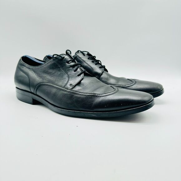 Hugo Boss Shoes Mens 9 Black Leather Oxford Wingtip Dress Casual Italy Lace Up - Picture 3 of 11